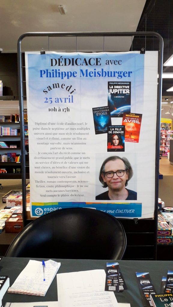 La très belle affiche annonçant ma dédicace réalisée par les équipes du Leclerc d'Erstein.