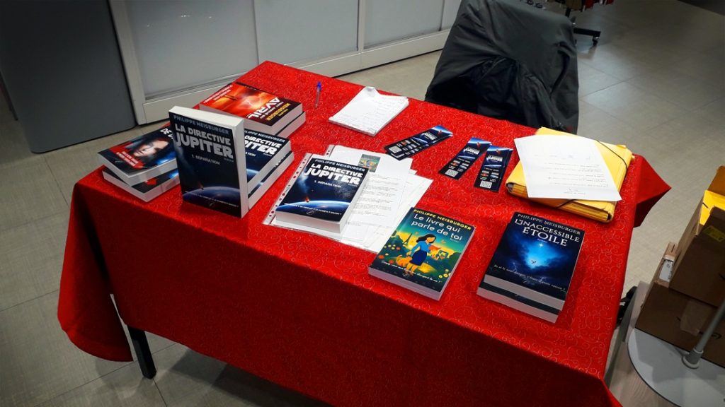 Ma table de dédicace à l'espace Culturel du Leclerc d'Obernai - 11 avril 2026